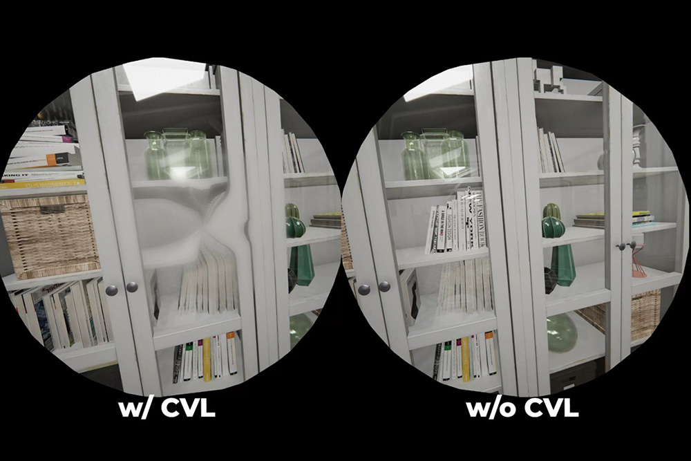2 views of a bookcase 1 with assistive technology and the other without